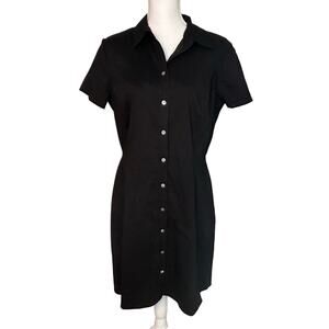 Theory NWT women's black eco crunch wash linen blend ss shirt dress size 12